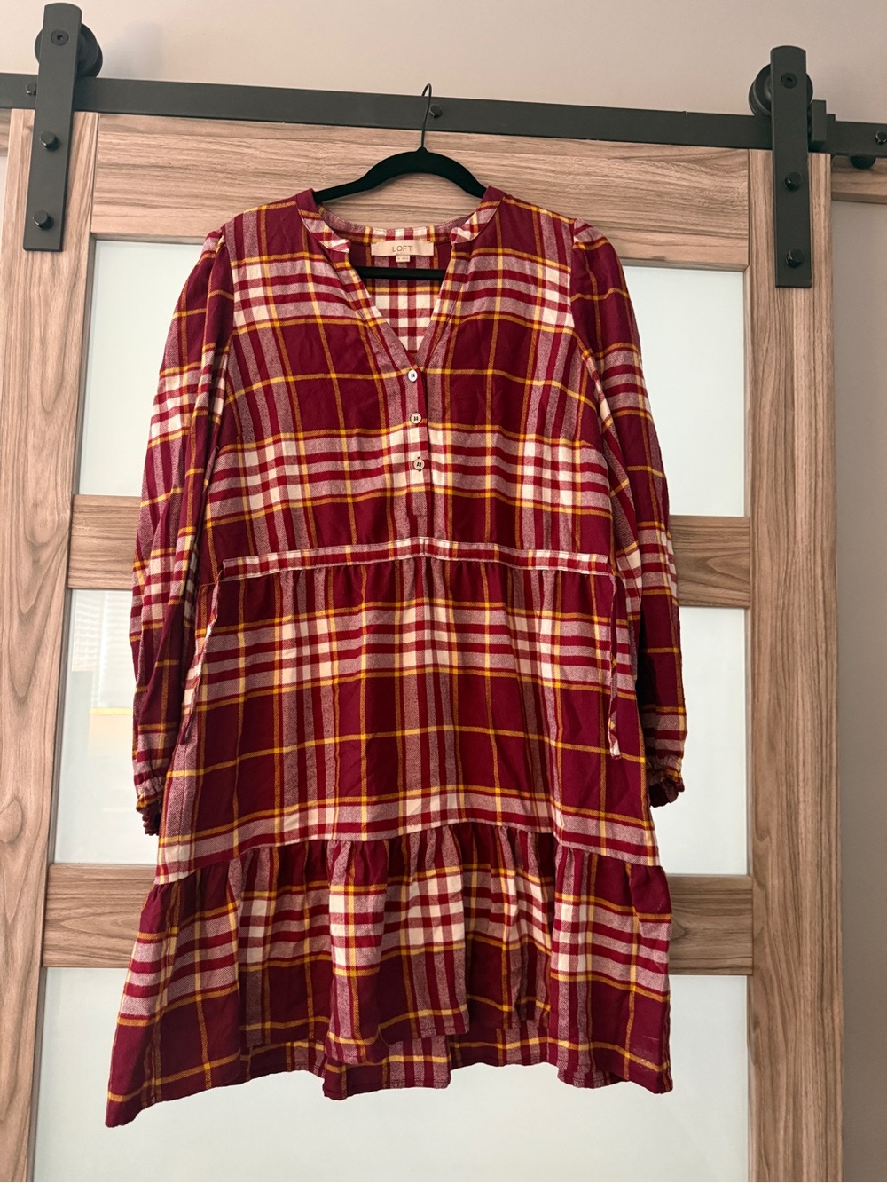 LOFT Red White and Yellow Plaid Tunic Dress